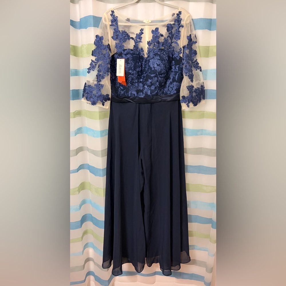 Chiffon Jumpsuits Mother of the Bride Pant Suits Lace Navy Blue Size: 14 (N100)